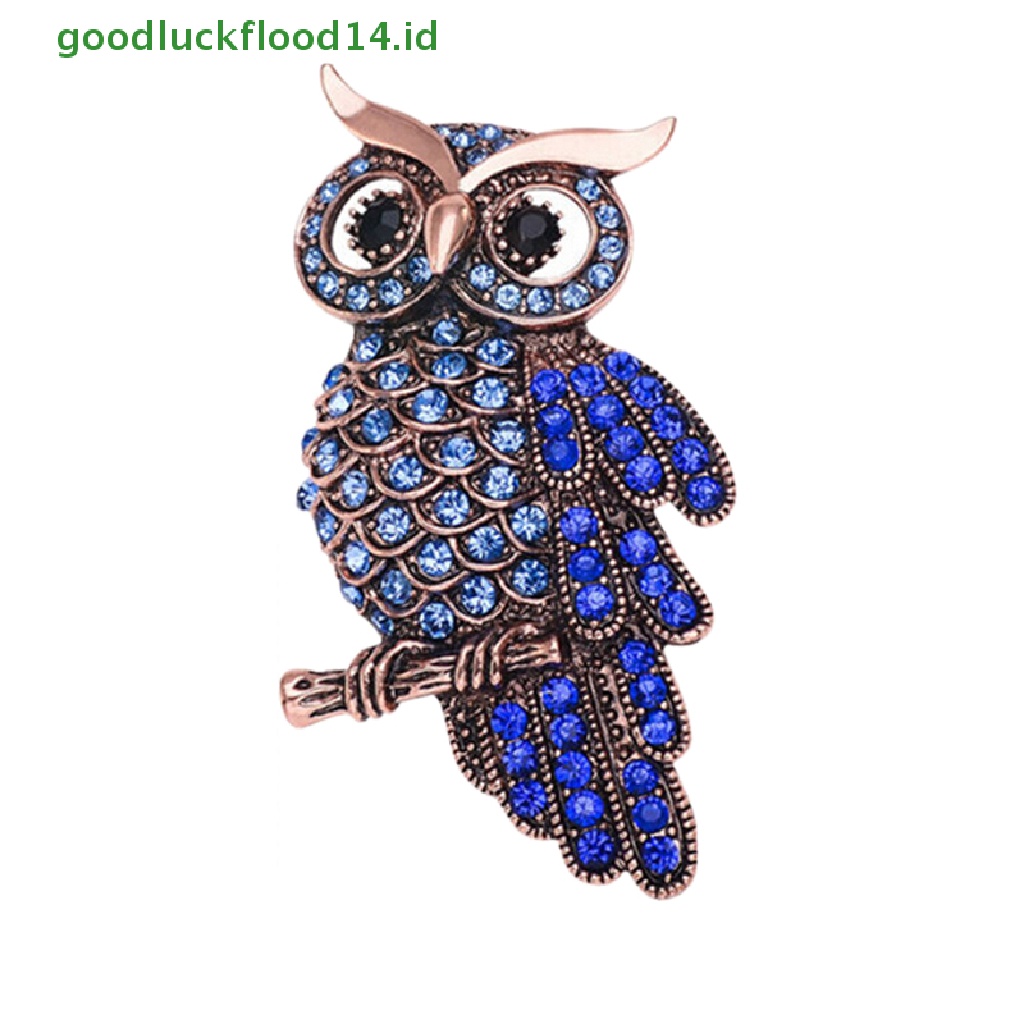 [GOOGFOUR] Hot Bridal Owl Gold Pin Bouquet Vintage Biru Berlian Imitasi Pernikahan Bros [TOP]