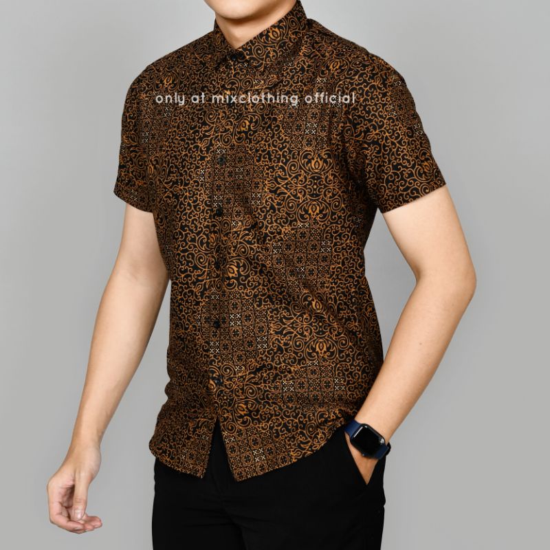 Baju Batik Pria Slimfit Kemeja Lengan Pendek Slim Premium Kode 2021