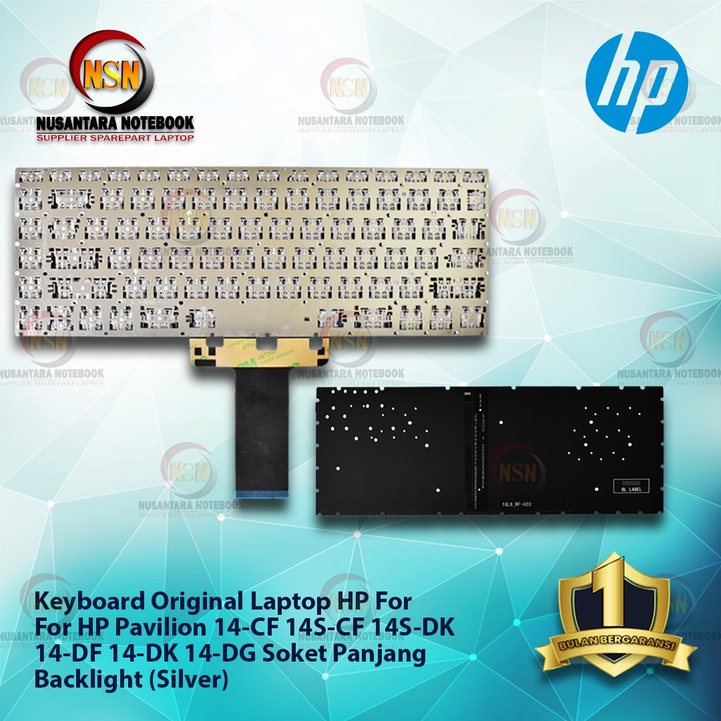 Keyboard Original HP 14CF 14S-CF 14-DH 14-DQ Backlight Soket Panjang (Silver)