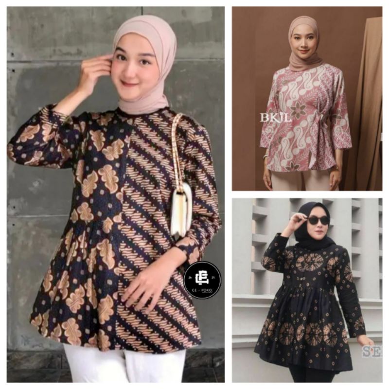 tey-17 Batik wanita ASJ SA HRB026 Kenongo Kemeja Tosca Pendek Blouse Modern