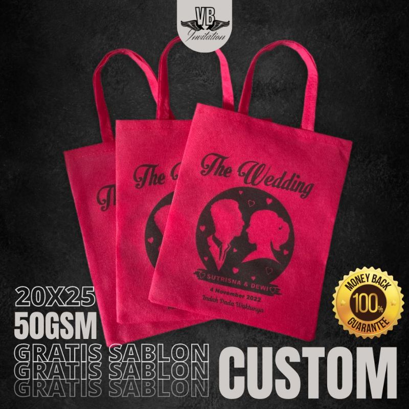 TAS SOUVENIR PERNIKAHAN MURAH FREE CUSTOM SABLON SOUVENIR TAS KEKINIAN F 20x25