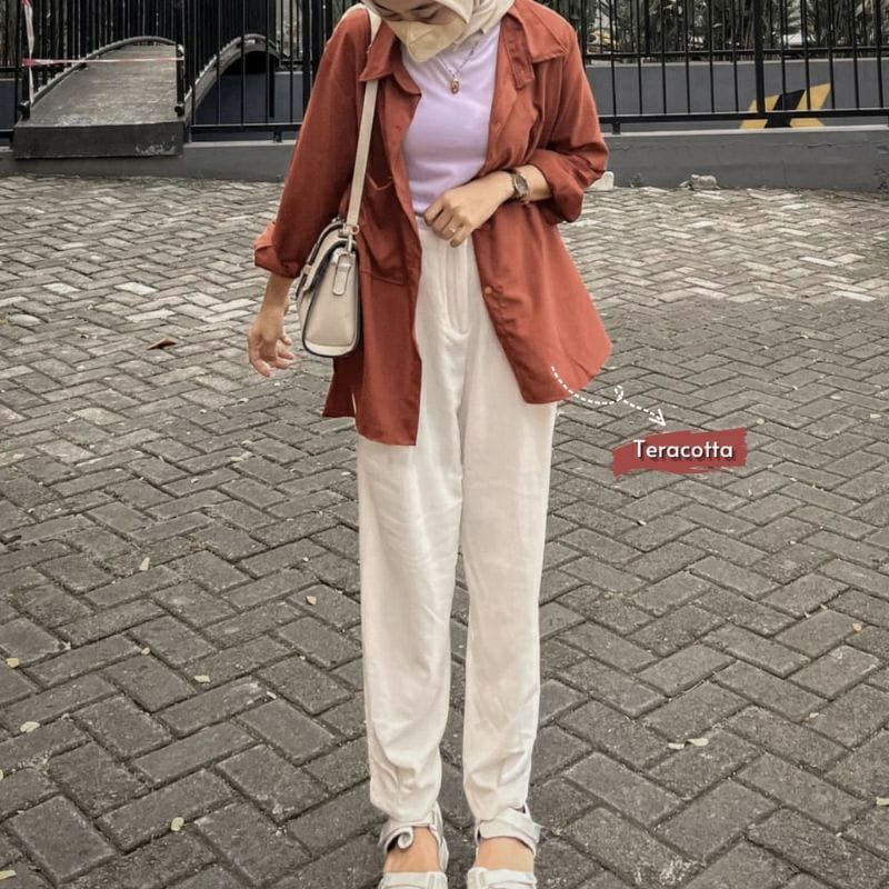 KEMEJA OVERSIZE SHIRT Baju Pakaian Atasan Blouse Blus Wanita Perempuan Cewek Dewasa Remaja Ukuran Jumbo lengan panjang