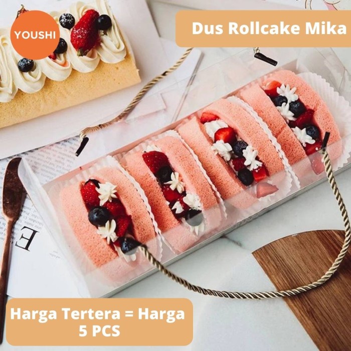 DUS BOLU GULUNG/BOX ROLL CAKE TART/BOX KUE HAMPERS MIKA TRANSPARAN