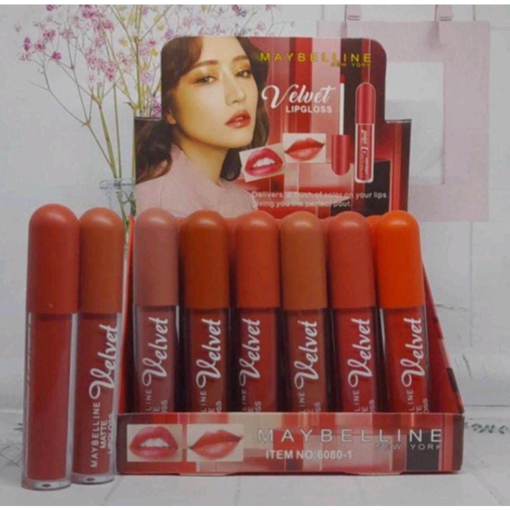( 6 PCS ) LIPCREAM MATTE BULAT MAYBELLINE 6080/ KISS BEAUTY VELVET LIPGLOSS Thailand