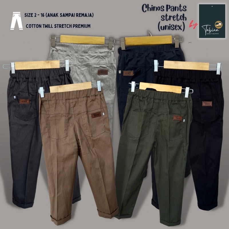 Celana Panjang Anak Laki dan Perempuan Model Chino Bahan Katun Twill Ngaret usia 1 sampai 15 tahun