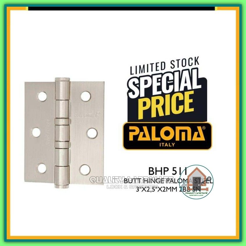 Engsel Jendela Stainless Paloma QHBHP 511 - 3" inch Engsel Pintu Satin SUS 304 Murah Berkualitas