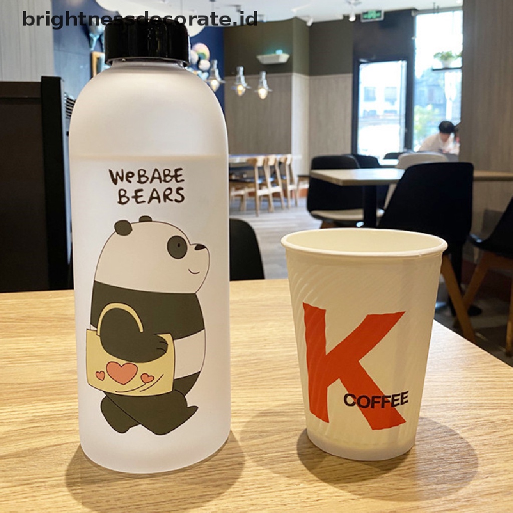 [Birth] 1000ml Gelas Beruang Panda Lucu Plastik Transparan Frosted Kartun Waterbottle [ID]