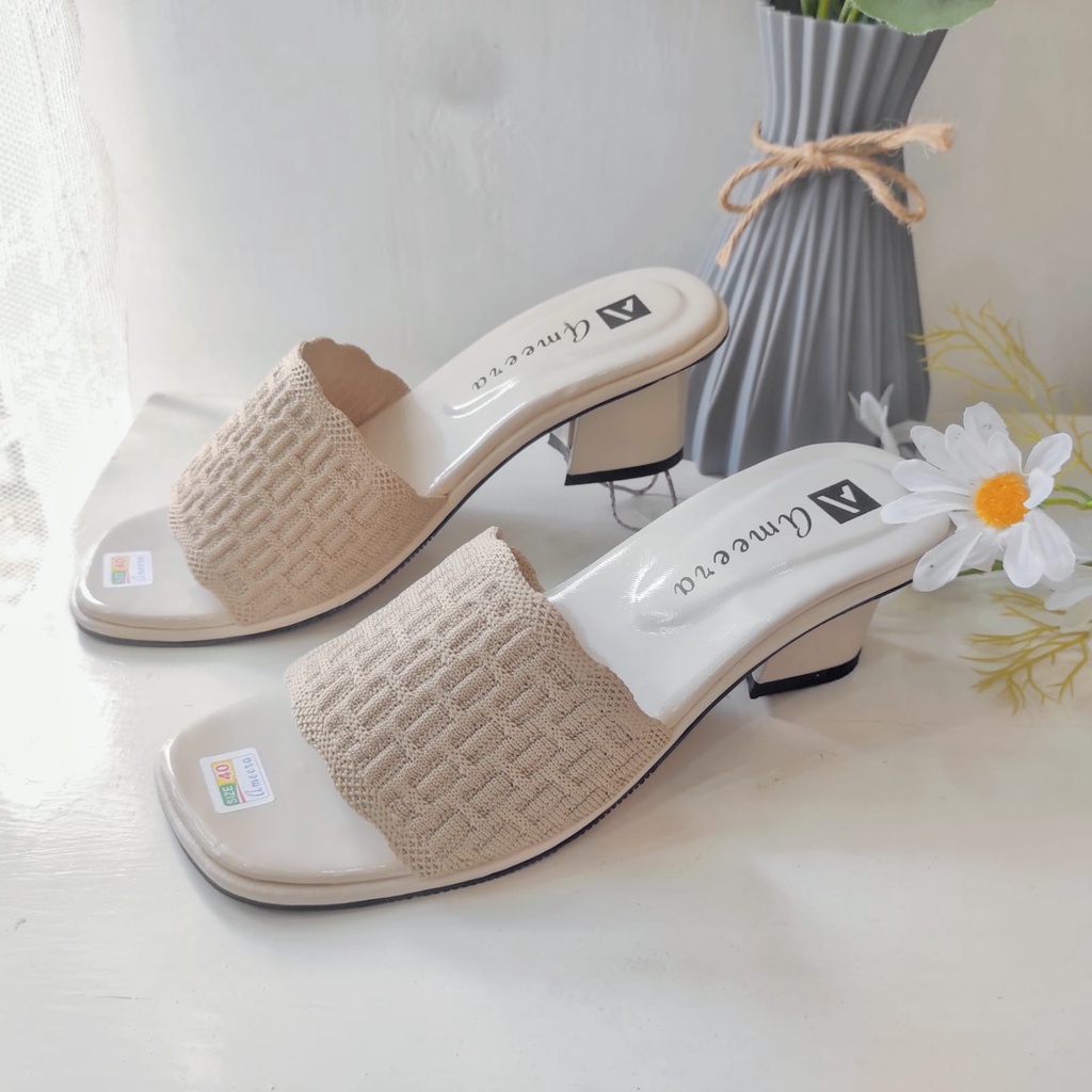 Ameera - Sandal Slop Rajut Wanita Hak 5cm New Trend 2023