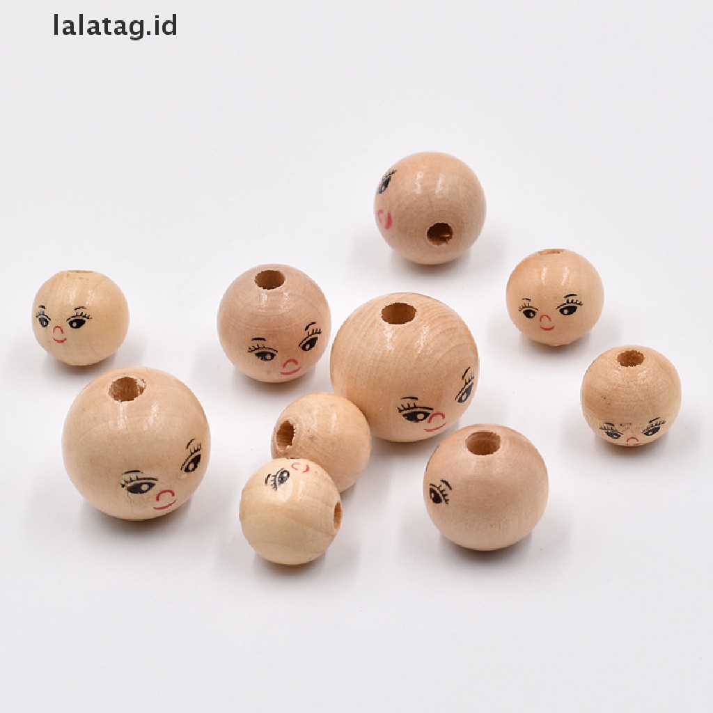 [lalatag] 20pcs Manik-Manik Kepala Boneka Wajah Warna Kayu Manik-Manik Longgar DIY Perhiasan Aksesoris [ID]