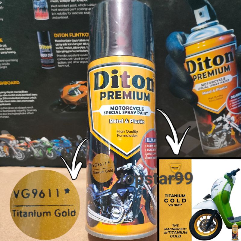 Pilok Cat Diton Premium Titanium Gold 9611 Gold 400cc Tahan Bensin Cat Semprot Pylok Cepat Kering