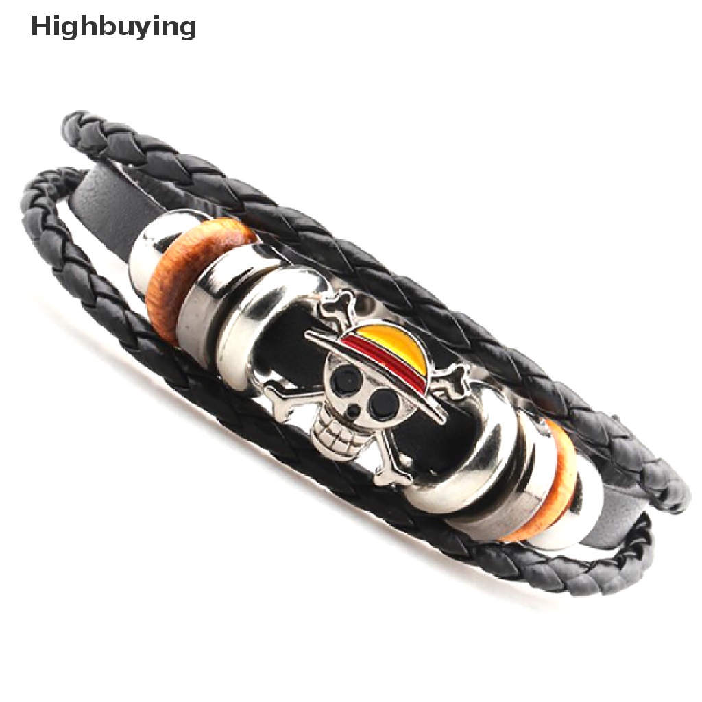 Hbid Pirate Gelang Pria Wanita Punk Hitam Kulit Braided Bracelets Bangles Anime Glory