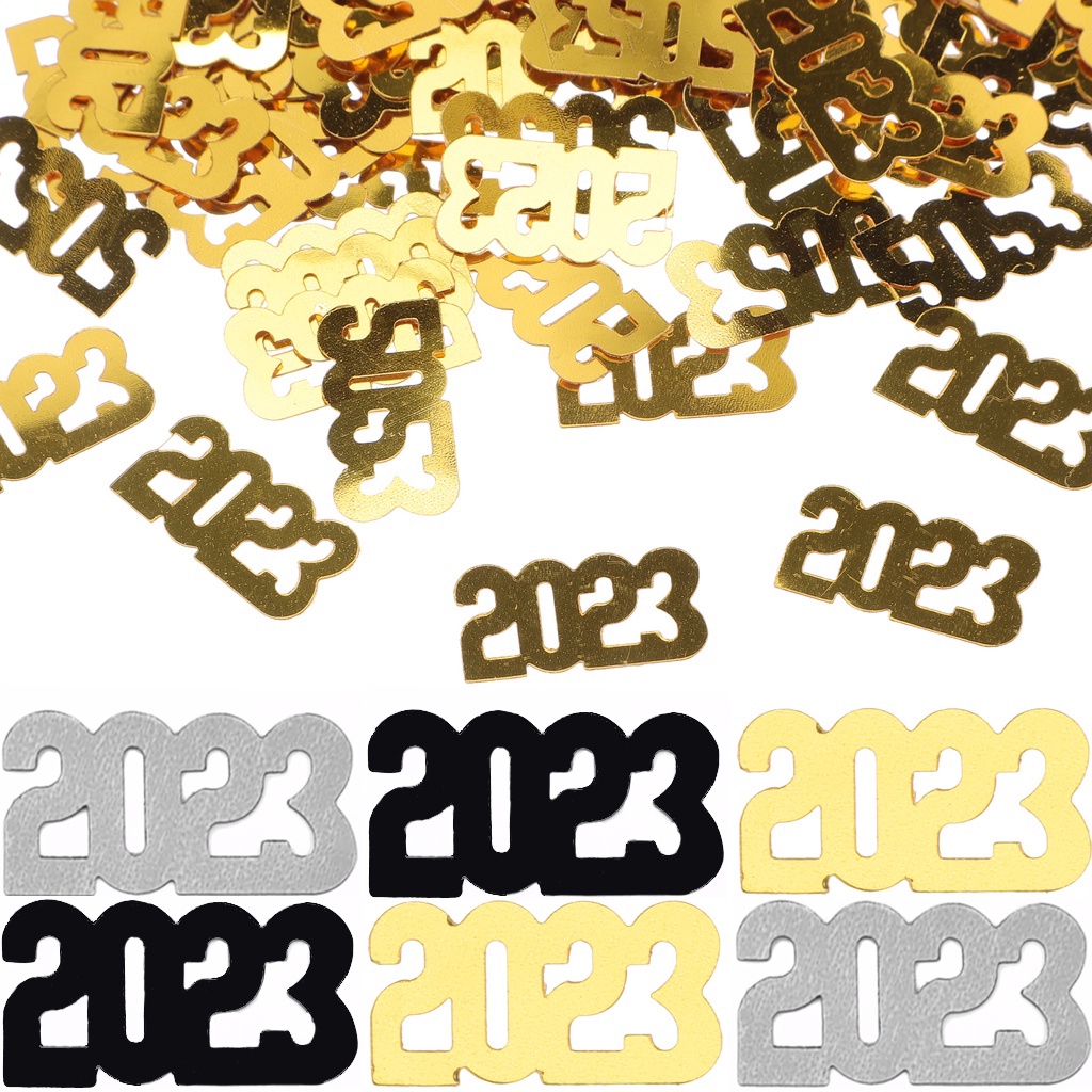 1pak 15g Tahun Baru 2023angka Kilau Kecil Payet Hitam Emas Perak Pesta Sprinkles Warna Campur Confetti Perlengkapan Sebar Anniversary Dekorasi Meja