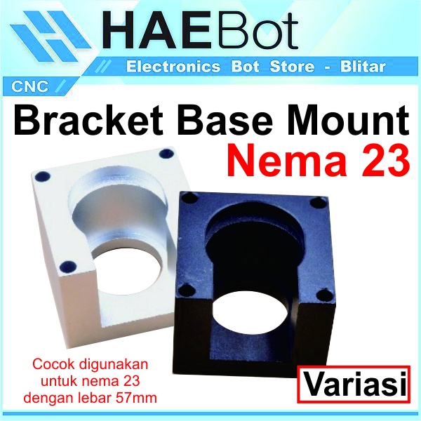 [HAEBOT] Bracket Base Mount Motor Stepper Nema 23 57 Dudukan Aluminium CNC Router Hitam Putih Fixed Mounting Seat 57mm
