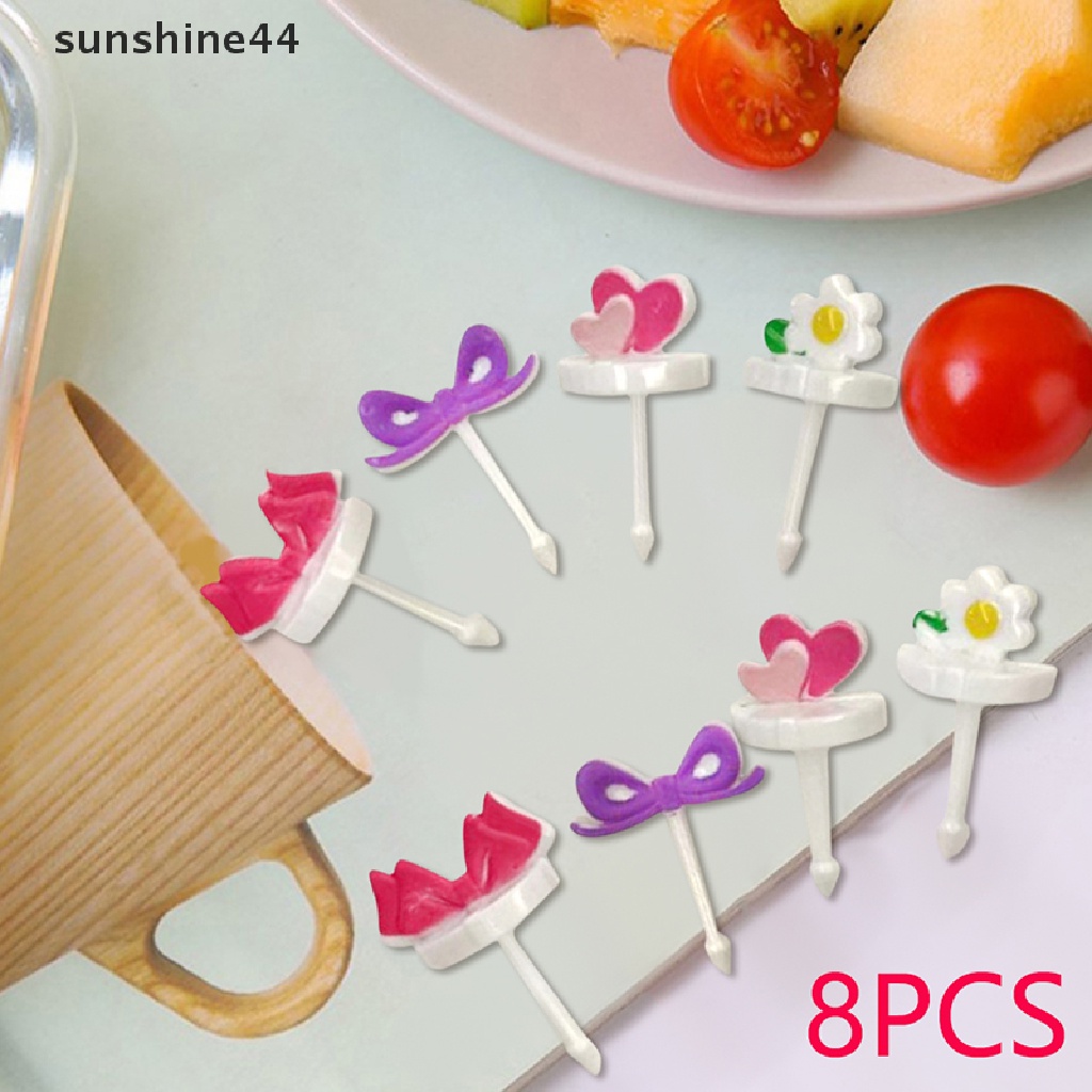 Sunshine 8Pcs Lucu Mini Flower Farm Kartun Food Picks Anak Snack Kue Dessert Makanan Garpu Buah Makan Siang Bento Aksesoris Dekorasi Pesta.