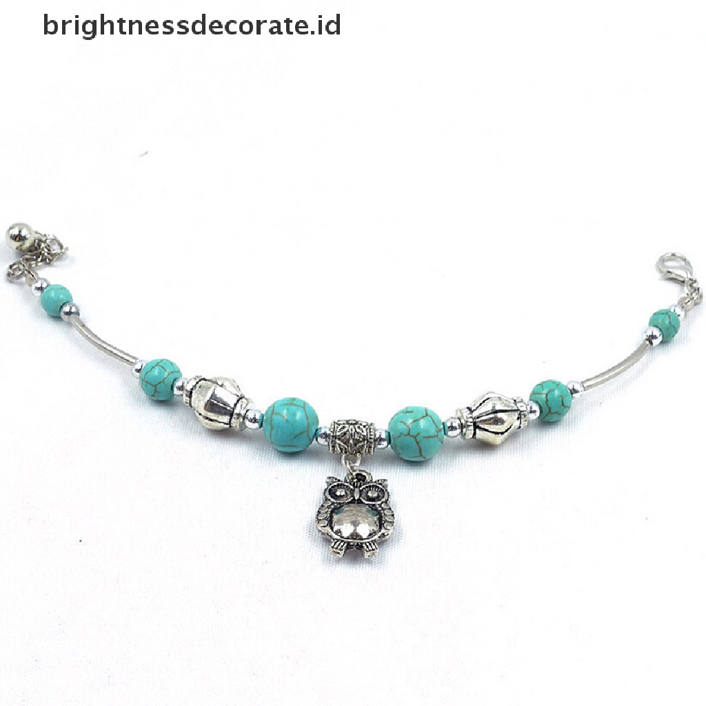 [Birth] 1pcs Wanita Vintage Pesona Perhiasan Perak Pld Owl Turquoise Gelang Bangle [ID]