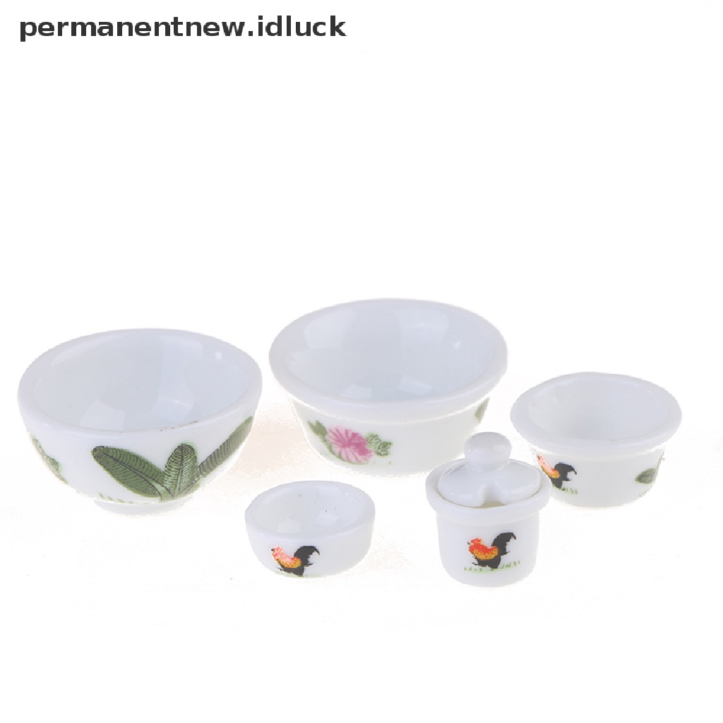 [luckypermanentnew] 1: 12rumah Boneka Keramik Mangkok Ayam Jago Toples Cangkir Piring Peralatan Makan Boneka Dekorasi Dapur [ID]