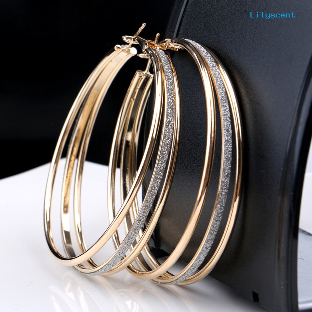 [LS] Wanita Fashion Frosted Multilayer Bulat Lingkaran Menjuntai Anting Pesta Perhiasan Hadiah