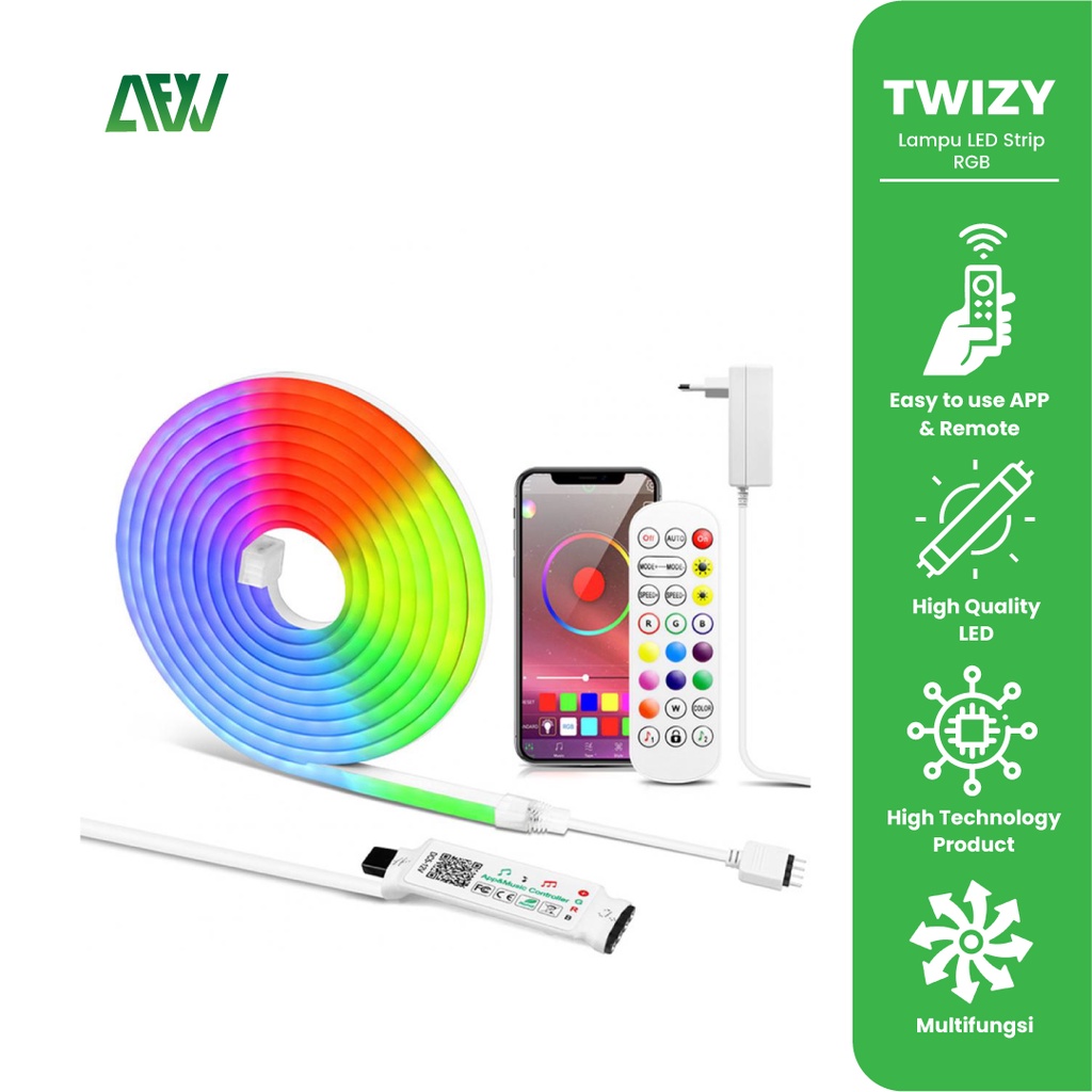 TWIZY Lampu Led Waterproof Bluetooth Komplit set Ambient Light Strip RGB Warna Warni