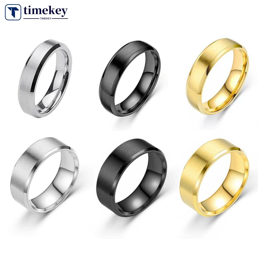 Timekey 6/8mm Desain Sederhana Titanium Stainless Steel Cincin Kasual Jari Perhiasan Halus Kekasih Pasangan Cincin Untuk Wanita Pria Pernikahan Band K6R4