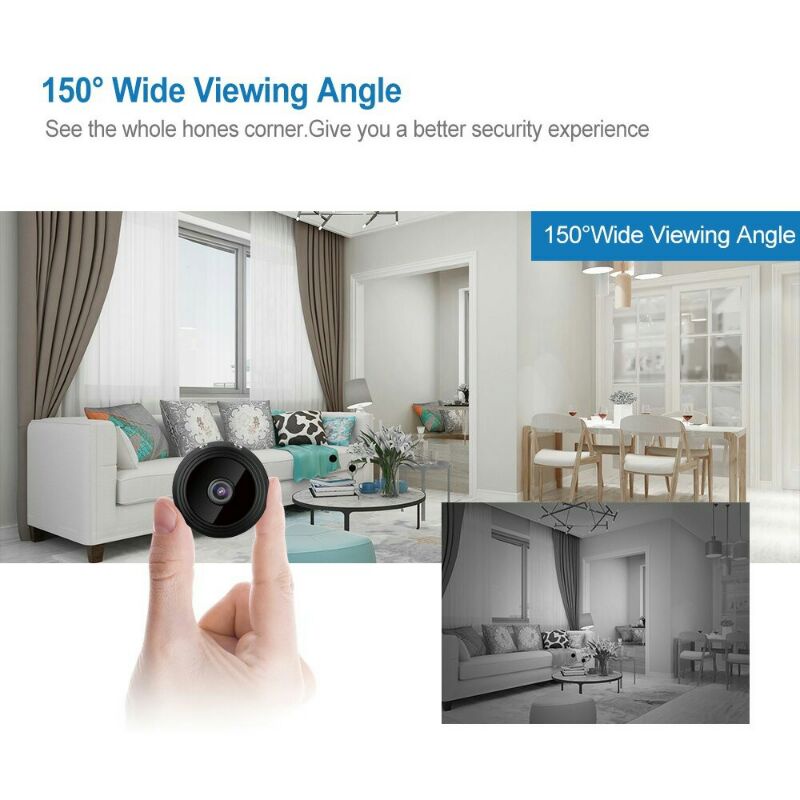 Mini Wifi IP Camera CCTV Wide Angle Nightvision 1080P a9nv Black