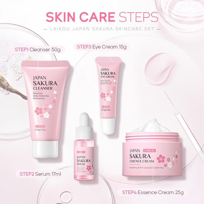 LAIKOU Sakura Brightening Gift Box Mengurangi Kantung Mata Krim Mata Mengurangi Bintik-bintik Hitam Serum Pelembap