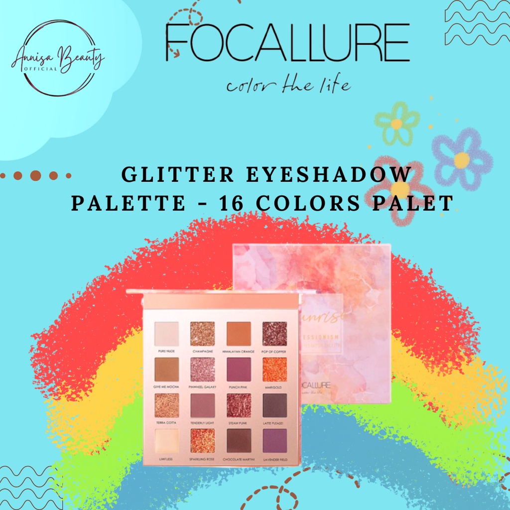 [ 100% ] [ ORIGINAL &amp; READY ] FOCALLURE GLITTER EYESHADOW PALETTE - 16 COLORS PALET - WARNA MATTE &amp; GLITTER