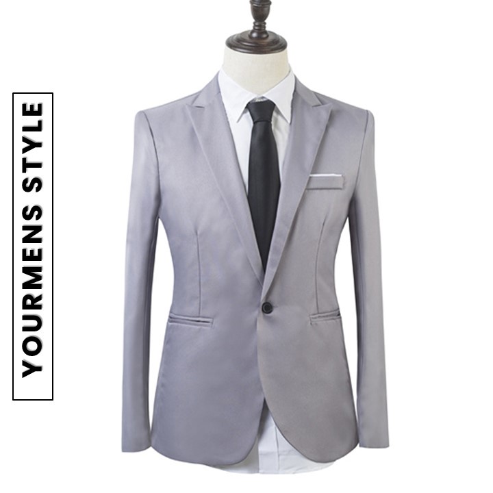 NIKAYU BLAZER SLIMFIT PRIA SOFT GREY LIST KOREAN STYLE BAHAN HIGH TWIST FULL FURING