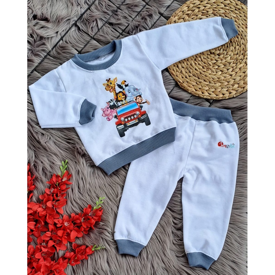 setelan sweater anak laki-laki/perempuan lengan panjang sablon DTF motif lucu