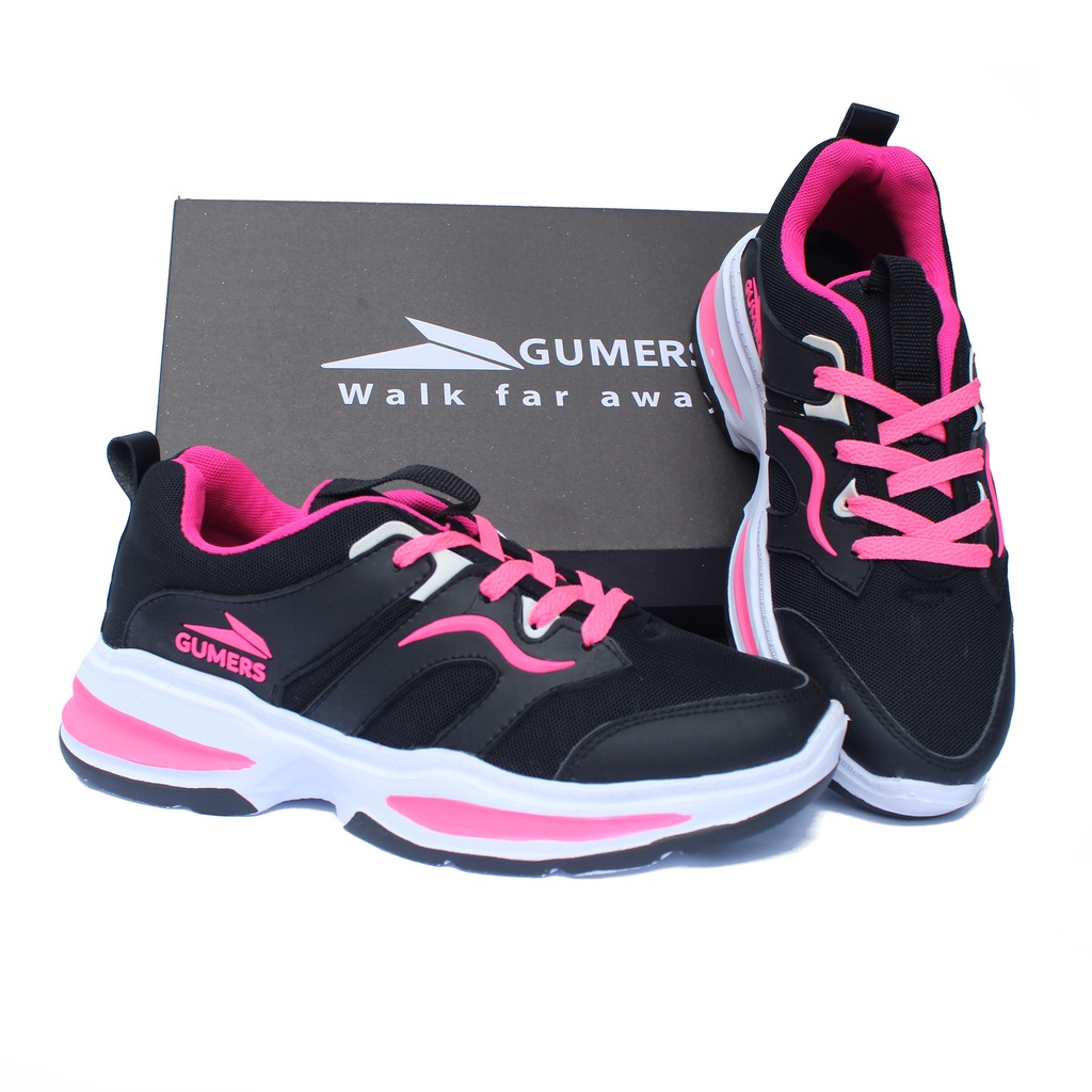 sneakers wanita GUMERS, BLACK PINK  ringan dan lentur, sepatu wanita, sepatu santai, sepatu olahraga, sepatu senam, sepatu goes, sepatu gym