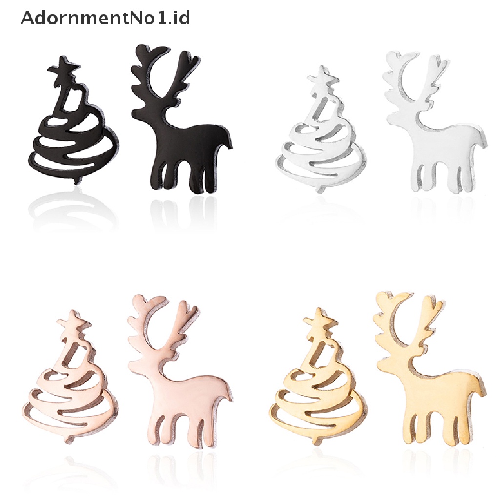 [AdornmentNo1] 1pasang Anting Pejantan Mini Stainless Steel Untuk Wanita Fashion Rusa Anting Pohon Natal Hadiah Tahun Baru Perhiasan Telinga Natal Hewan Lucu Deer Earing Pendients [ID]