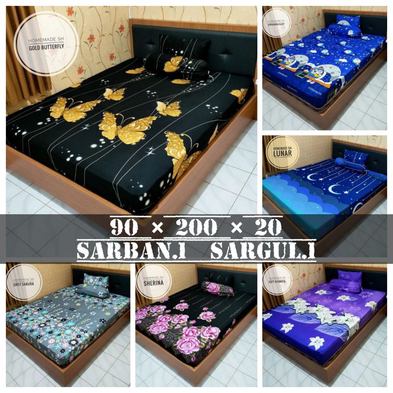 Sprei 90x200 No 4 Single motif batik bunga homemade green rose mawar melati tulip ungu