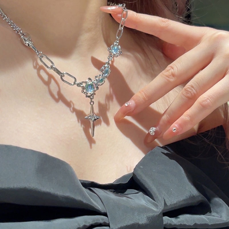 Kalung Salib Moonstone Gaya Korea Untuk Wanita