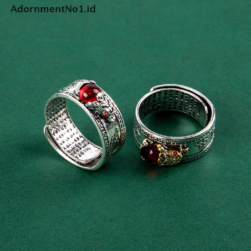 [AdornmentNo1] 1pcs Cina Feng Shui Pixiu Cincin Vintage Perak Berlapis Hati Sutra Awan Beruntung Cincin Ukir Batu Merah Permata Pi Xiu Binatang Cincin Pria Wanita Jari Cincin Perhiasan Antik [I