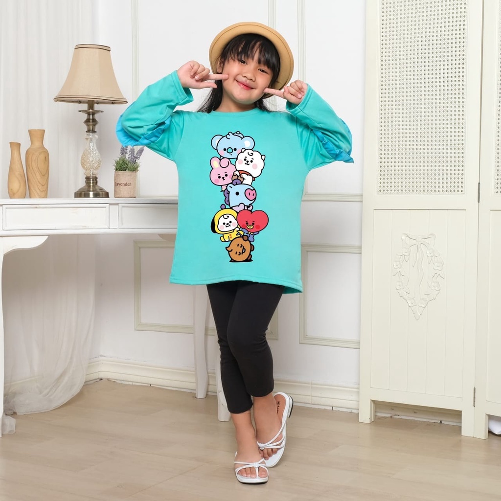 Hzl_outfit Baju Lengan Panjang Kerut Lumbai Naswa BT21 Susun M(5-6tahun) L(7-8tahun) XL(9-12tahun)