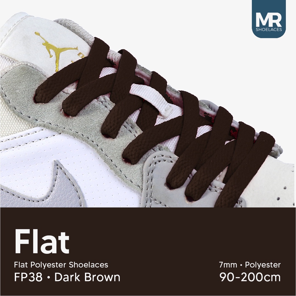 MR Shoelaces FP38 Dark Brown (Coklat Tua) Tali Sepatu Pipih Flat 7mm 90cm 100cm 120cm 130cm 140cm 150cm 180cm 200cm