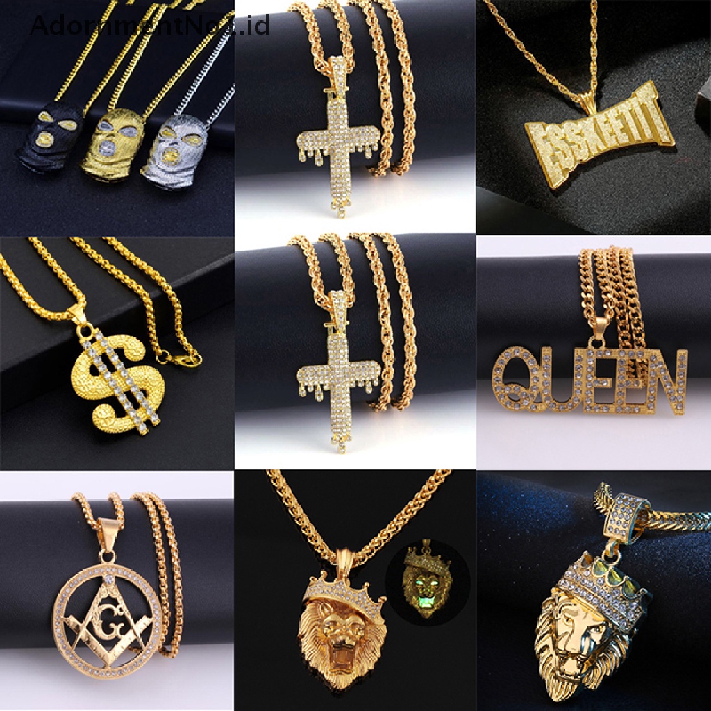 [AdornmentNo1] Punk Hip Hop Huruf Kepala Singa Kalung Badut Berlian Imitasi Rantai Liontin Necklaces [ID]