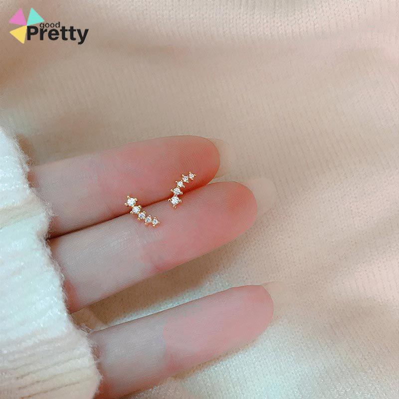 Anting Zirkon Set Mikro Sederhana  Baris Kecil Berlian Geometris  Anting Gandum Kecil yang Lucu - PD