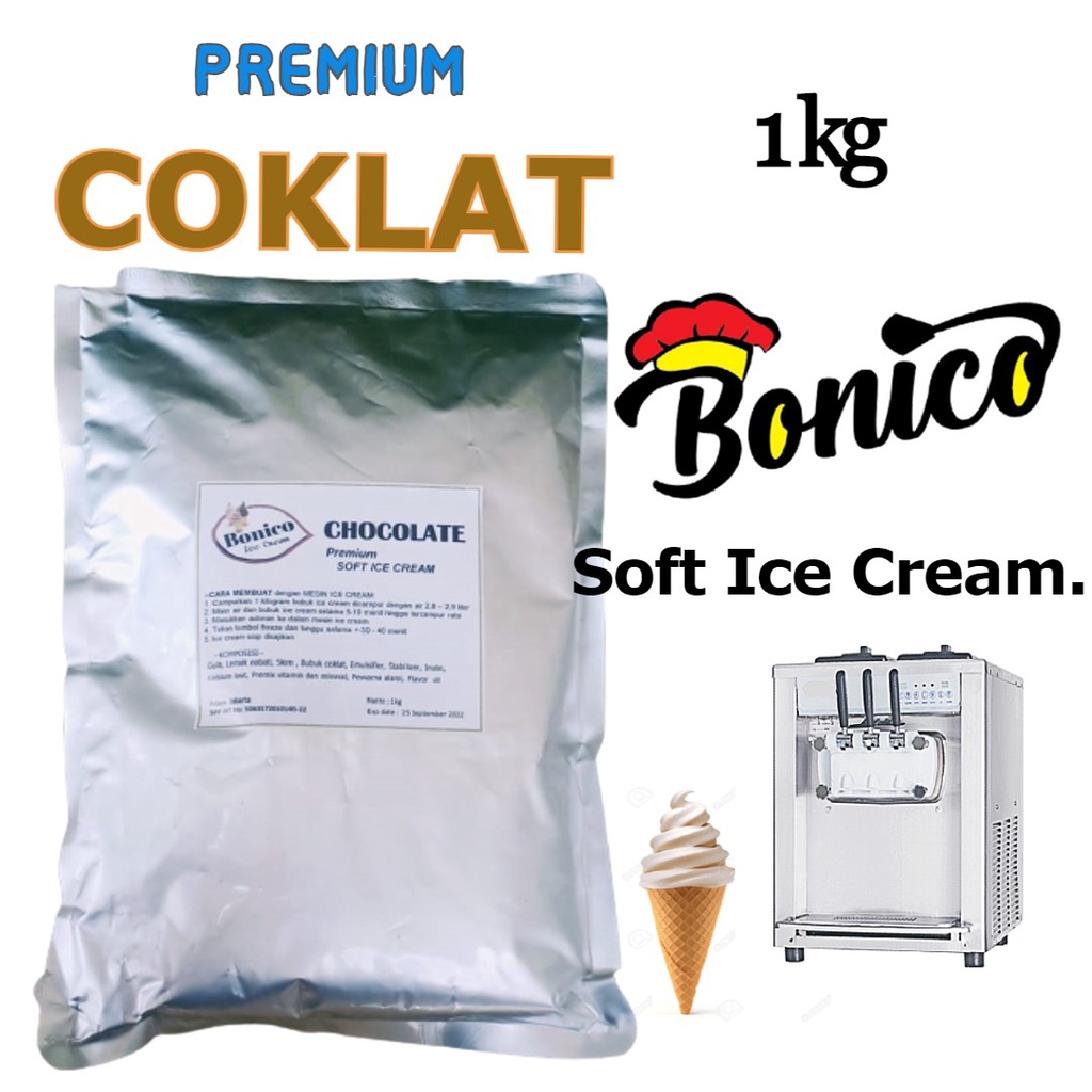 

BONICO COKLAT SOFT ICE CREAM POWDER 1Kg PREMIUM Resto bubuk es krim mesin Chocolate cone frizco