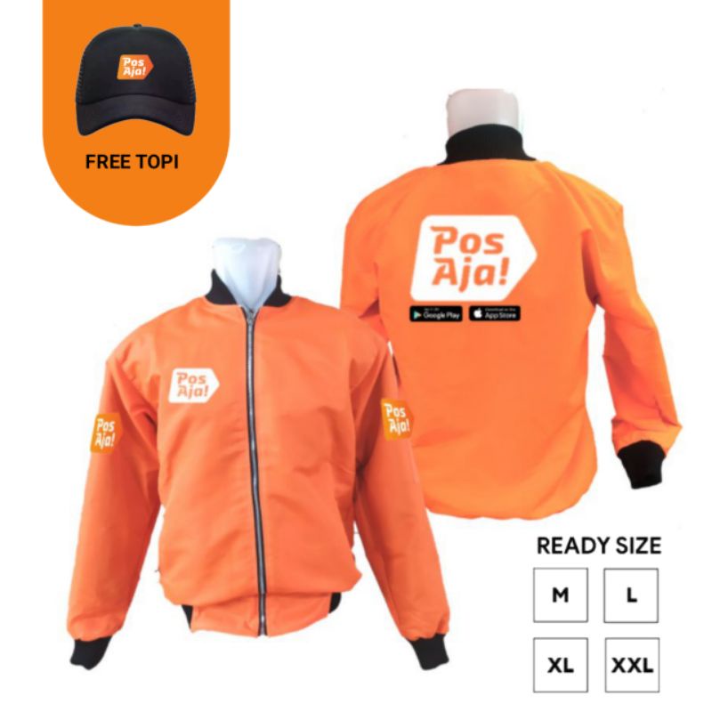 Jaket Bomber Orange Kurir Pos Aja Kantor Pos Indonesia - Jaket Perusahaan Kantor Pos Aja Free Topi