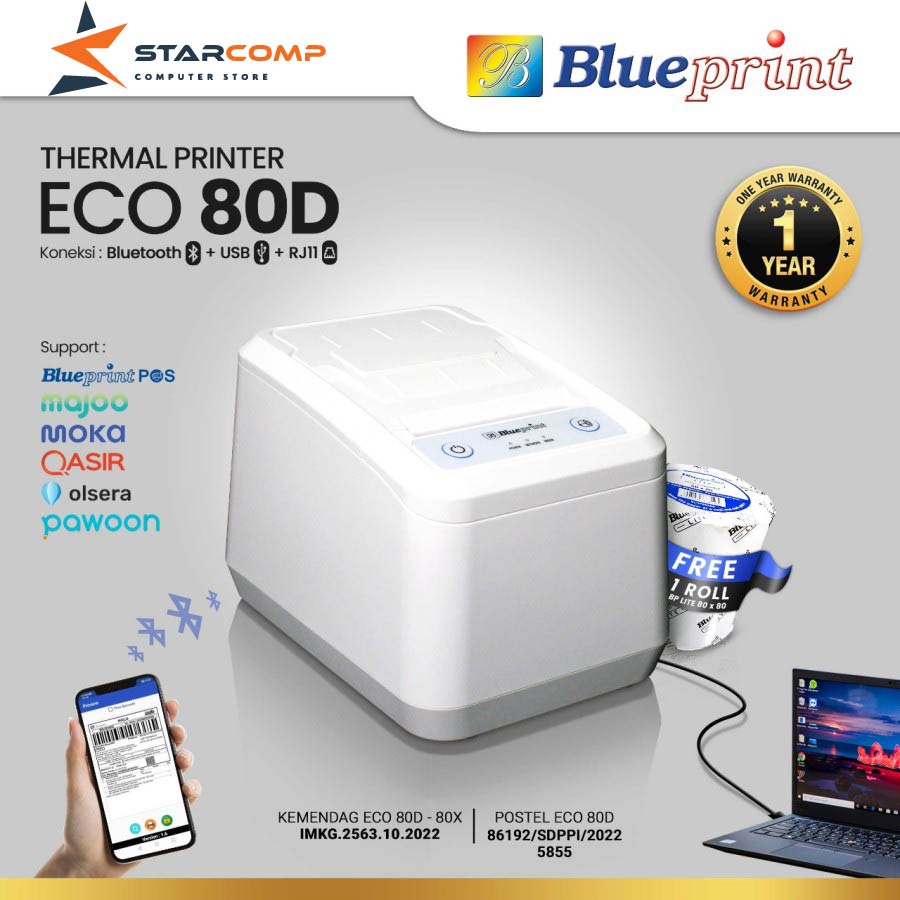 Printer Thermal Dekstop 80 mm BLUEPRINT ECO80D USB + Bluetooth Eco 80D