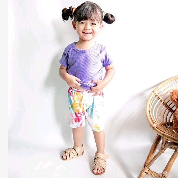 Set Crop Top and Tie Dye Short 18 Bulan - 3 Tahun / Set Aqila Celana Pendek Anak Perempuan Tie dye