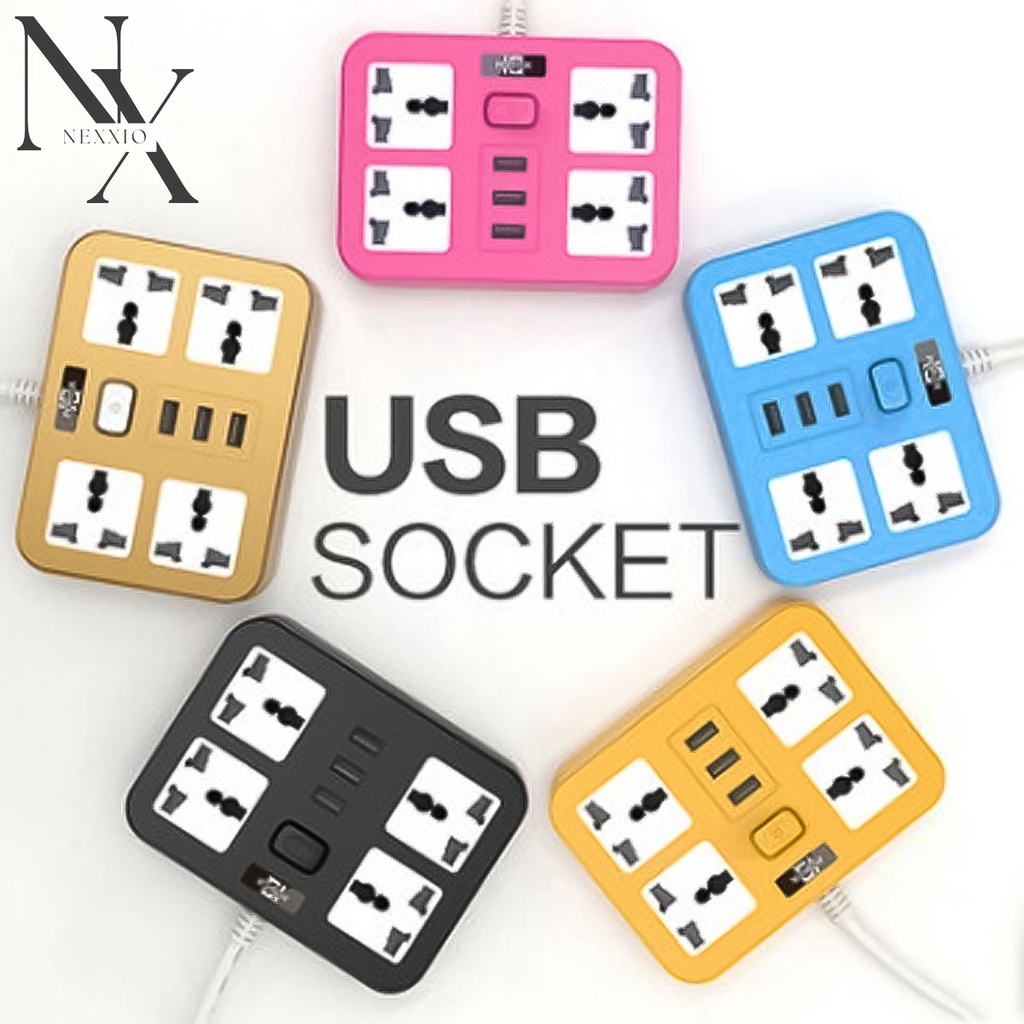 NexXio Stop Kontak Colokan listrik 3ways smart power strip socket &amp; port USB TRAVEL BESTSELLER
