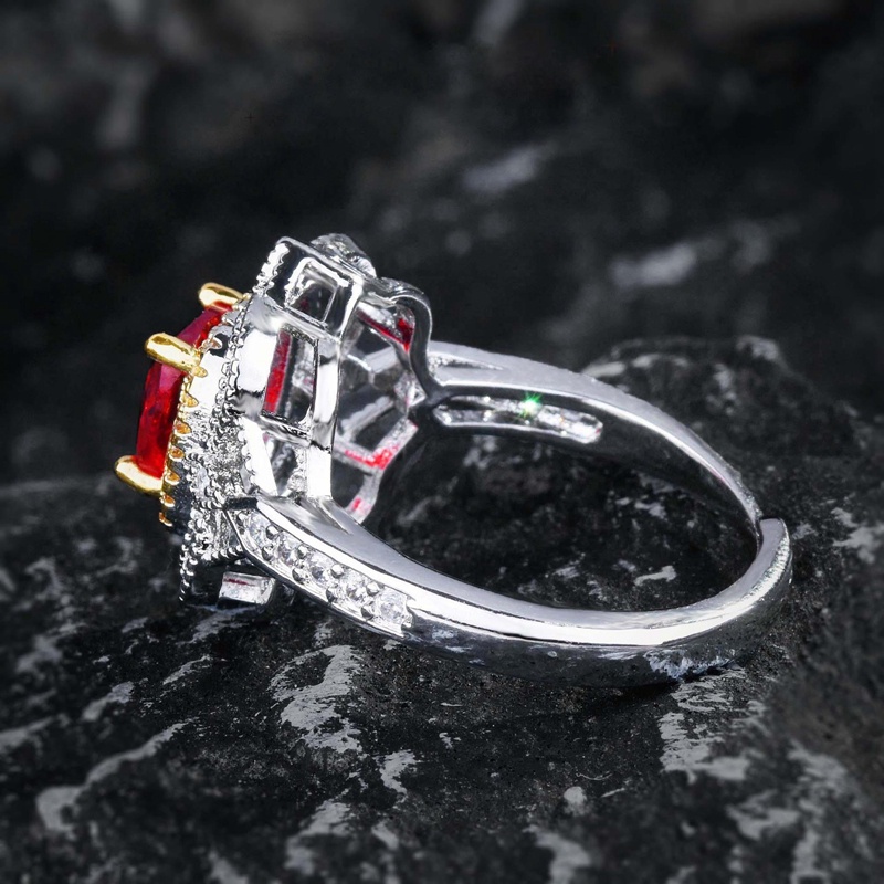 Itali Retro Perhiasan Mewah Simulasi Mozambik Merpati Darah Merah Ruby Cincin Desain Pasangan Cincin Warna Perak Tembaga Untuk Wanita