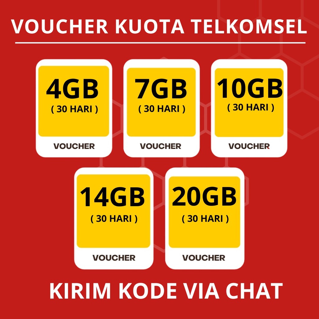 Voucher Kuota Data Telkomsel Bulanan 4GB 7GB 10GB 14GB 20GB | Kirim Kode Via Chat