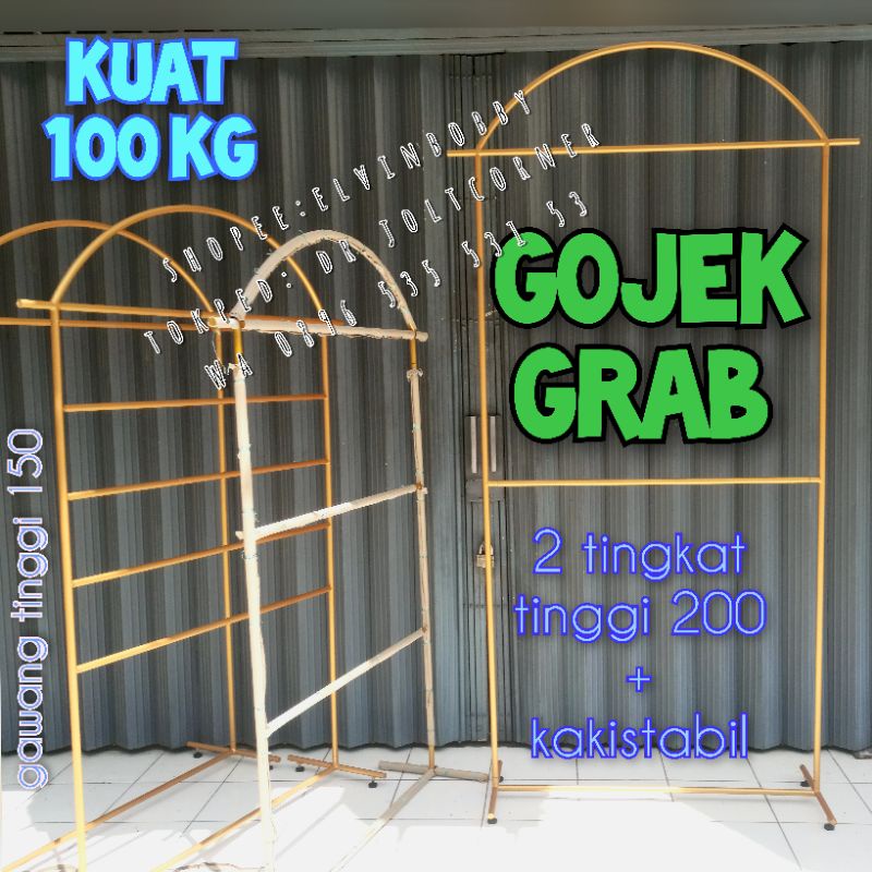 GAWANG BAJU TIGA TINGKAT  gold emas besi rak 3 gantungan pajangan display bazar hanger 2 arah bongka