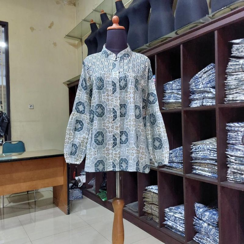 tey-17 Batik wanita ASJ SA HRB026 Kenongo Kemeja Tosca Pendek