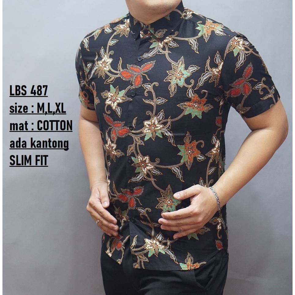 Baju Batik Pria Slimfit Kemeja Lengan Pendek Slim Fit LBS 487