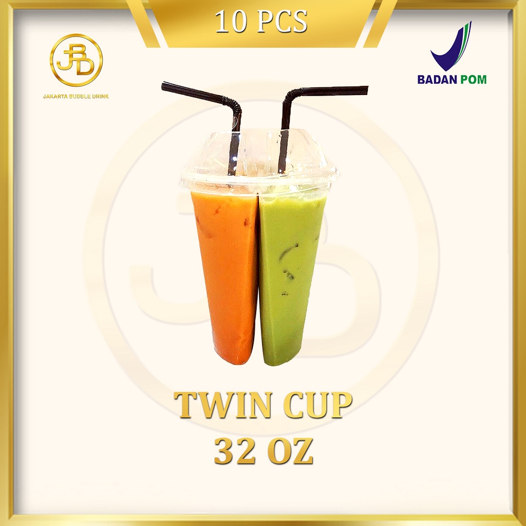 Gelas Twin Cup 32 Oz + Tutup (10 Pcs)