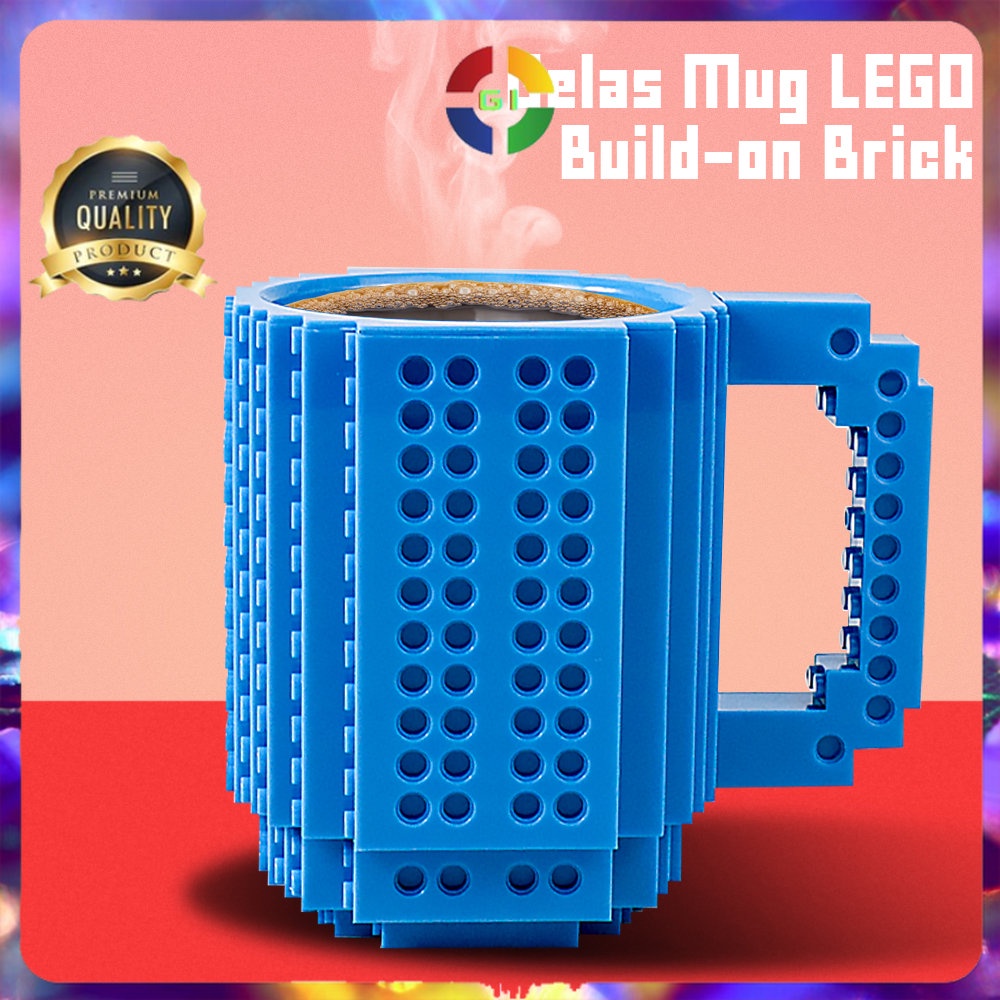 Gelas Mug LEGO Build-On Brick Toy Cup 350 ml Blue