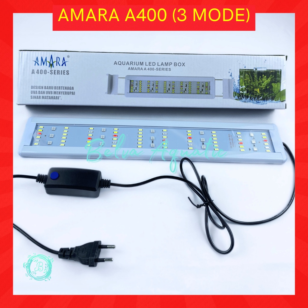 AMARA A400 38cm Ganti Warna 3 Mode Lampu Gantung Aquarium 40 cm 6 Baris WRGB LED Atas Akuarium Aquascape Ikan Fish Tank RGBW Putih Merah Biru Hijau